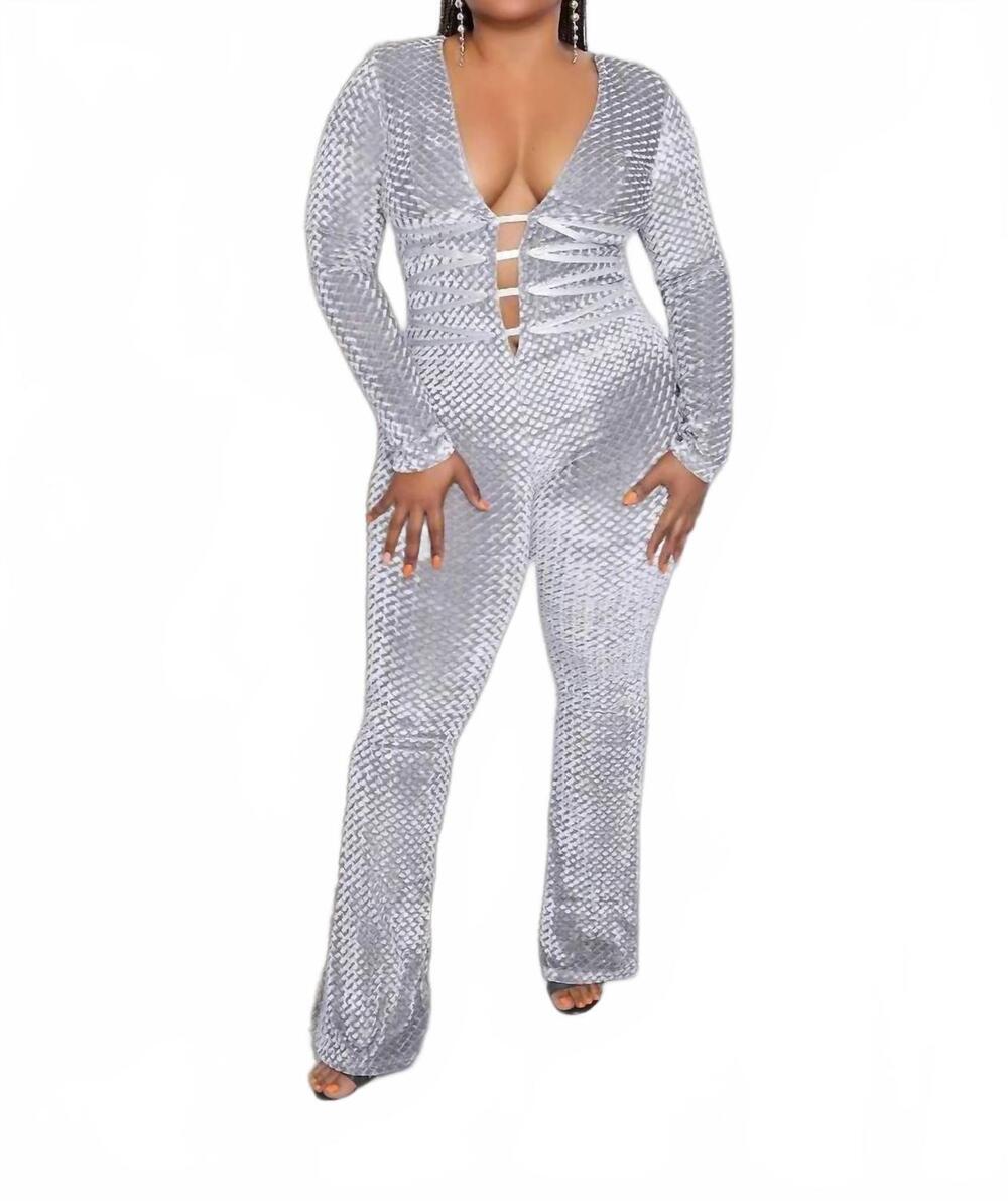 NEW CHERRY MELLOW shine bright velvet jumpsuit in silver